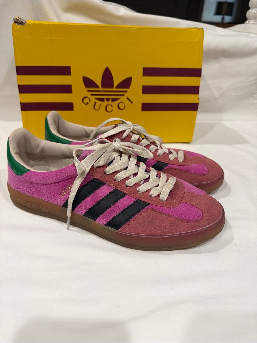 Gucci Pink & Burgundy Suede Women's Athletic Sneakers with Black Stripes